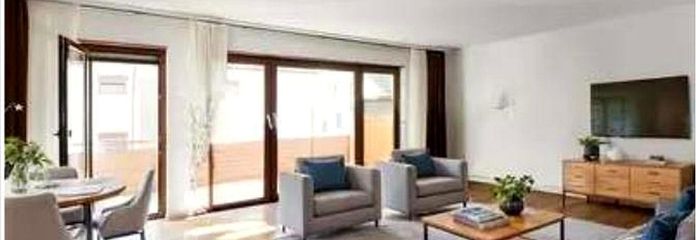 125 m² w Leo.-Warmbronn: 4,5 pokoju, balkon od południa, garaż i miejsce parkingowe – bez prowizji – Titelbild: Wohnzimmer virtuell