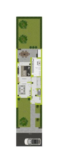 Reihenmittelhaus mit Terrasse, Loggia und Garage in Köln-Seeberg – 2D Grundriss EG mit Aussenbereich