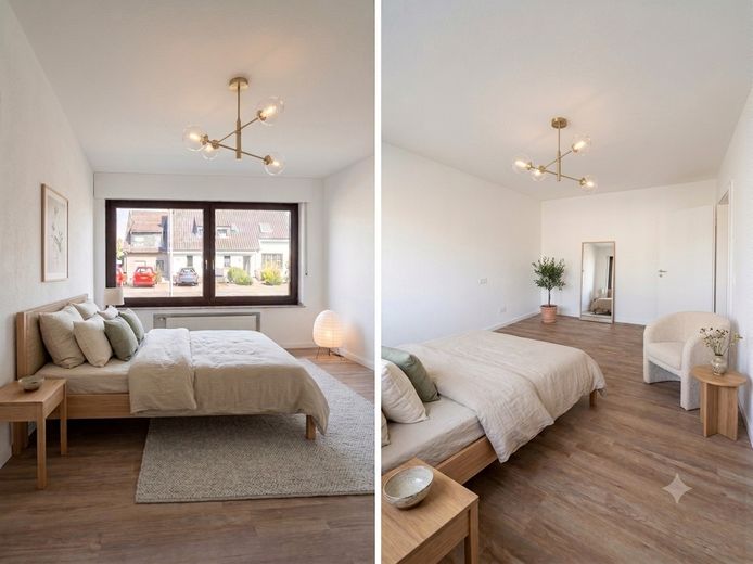 Großzügige 2-Zimmer-Erdgeschosswohnung mit eigener Terrasse, Garten & Garage in Duisburg-Baerl – Schlafzimmer (staged)