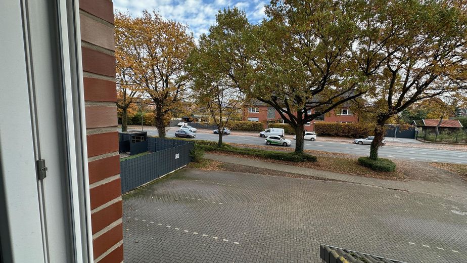 Blick aus Küche auf Parkfläche