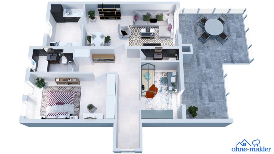 Exklusive 3-Zimmer-Penthousewohnung mit 36 m² Dachterrasse und zwei Stellplätzen – Grundriss