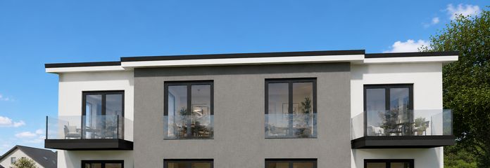 4 schlüsselfertige Eigentumswohnungen /62,88 m² Neubau / QNG/ Fotovoltaik – Außenansicht Visualisierung