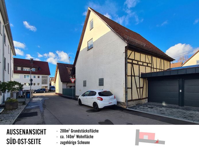 Haus mit großer Scheune: Wohnen, Werkstatt & Hobby unter einem Dach – Blick auf die Scheune 